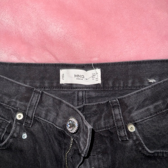 Mango Women's Straight-Fit Strass Jeans w Rhinestones Size 4 - Picture 2 of 4